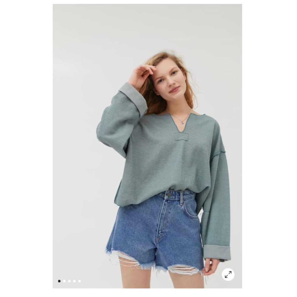 UO Jax Inside Out Green Notch Neck Top